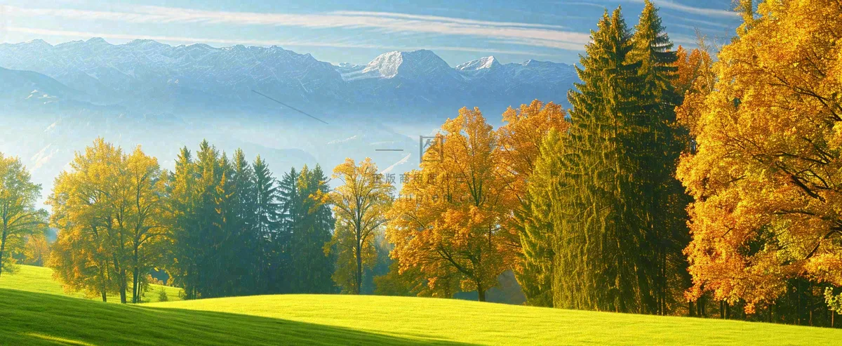 秋天山脉秋叶树木，秋分摄影图