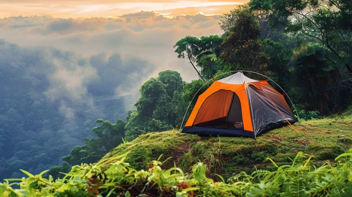 户外露营山顶帐篷云海摄影图