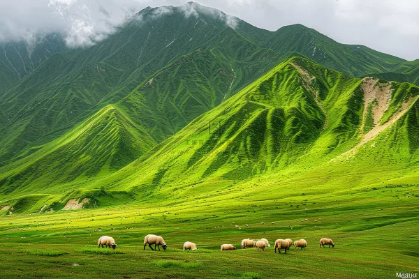 春天高原草地草地牛羊摄影图