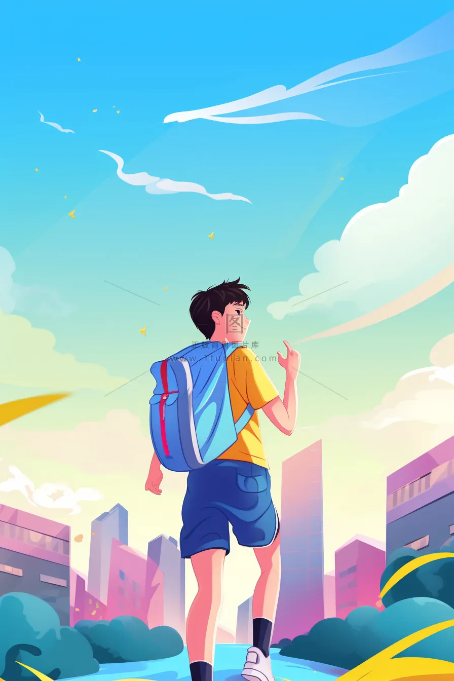 奔跑校园清新花草儿童人物背景