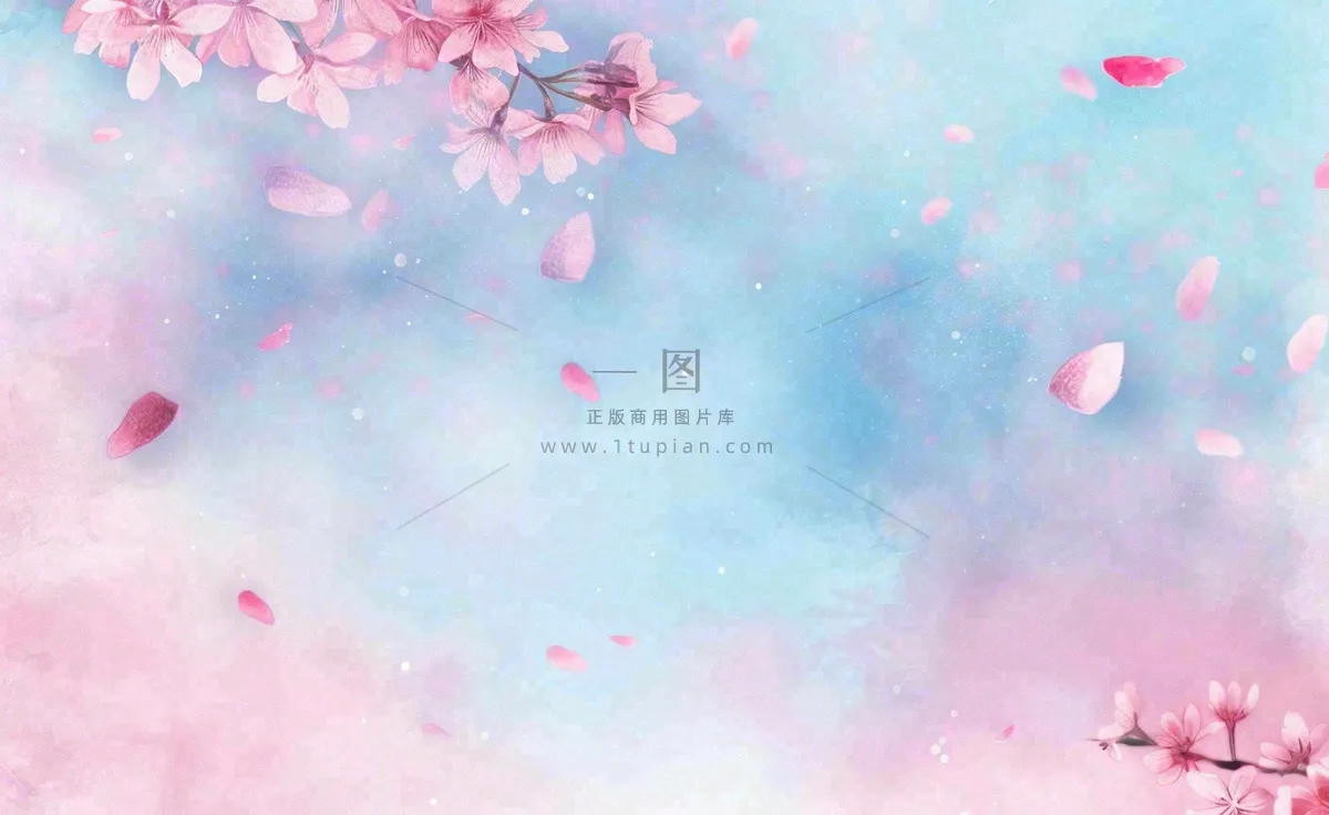 春季出游浪漫水彩樱花蓝粉色樱花林立春春分插画背景