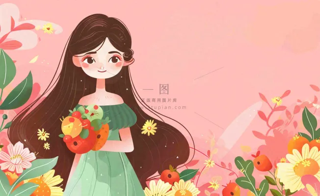 粉色ins时尚女生节绿植女神节妇女节小清新插画背景
