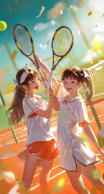 青春活力运动青年手绘插画油画，网球羽毛球球类