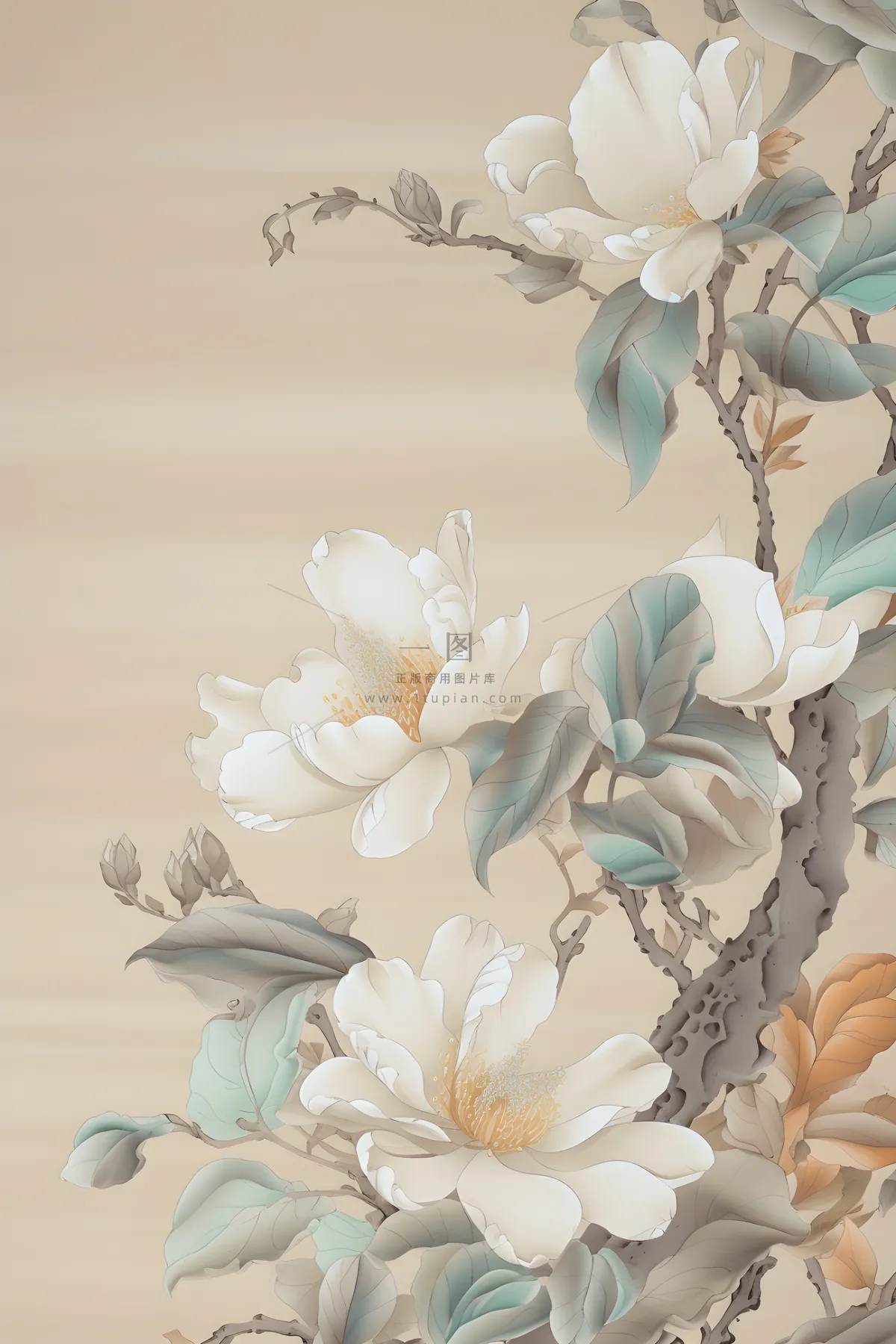 花朵白色国风简约背景