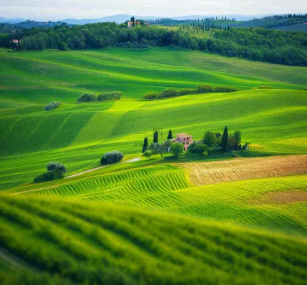春天连绵山脉绿色草地郊游，清新惊蛰春分摄影图