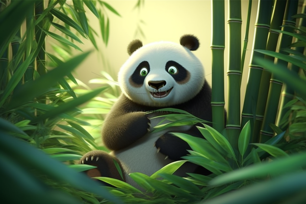 大熊猫竹林里开心可爱卡通插画背景 大熊猫竹林里开心可爱卡通插画背景