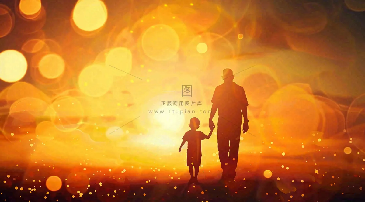 父亲节爸爸和孩子剪影亲情温馨插画背景