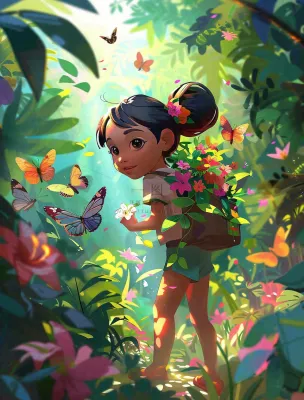 夏天户外森林丛林冒险的青少年背包旅行探险卡通插画背景