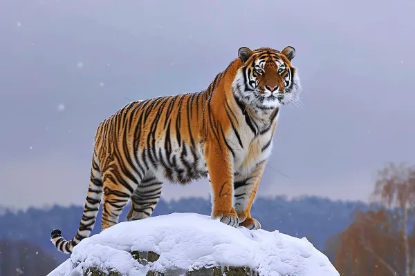 东北虎冬天白雪站在石头上的老虎动物