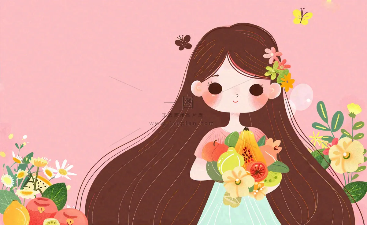 粉色ins时尚女生节绿植女神节妇女节小清新插画背景