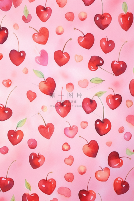 红色樱桃爱心樱桃车厘子可爱粉色插画壁纸