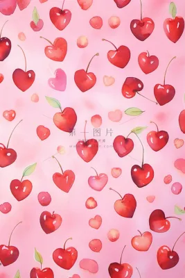 红色樱桃爱心樱桃车厘子可爱粉色插画壁纸