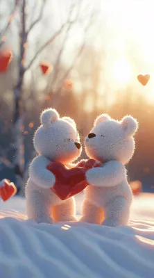 冬天雪地可爱小熊爱情情侣温馨,情人节520爱心摄影图 冬天雪地可爱小熊爱情情侣温馨,情人节520爱心摄影图