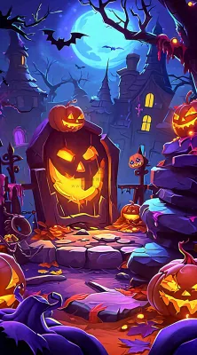 恐怖气氛万圣节南瓜屋子，西方节日卡通