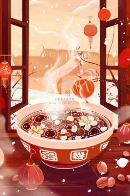 腊八粥冬季新年腊八节卡通插画背景