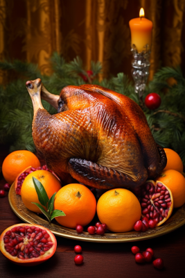 烤鸡感恩节餐桌美食摄影图