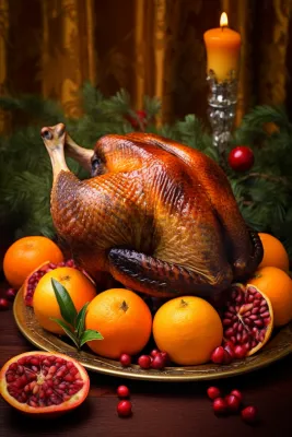 烤鸡感恩节餐桌美食摄影图