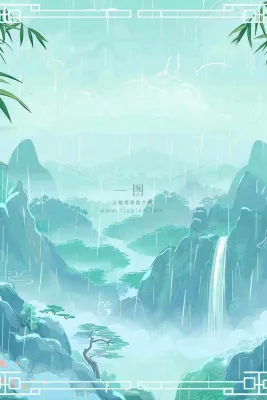 春天中国风古风山水水墨画雨天雨水谷雨清明插画背景 春天中国风古风山水水墨画雨天雨水谷雨清明插画背景