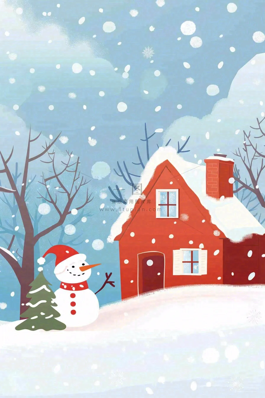 冬天白雪覆盖寒冷唯美雪景小寒插画背景