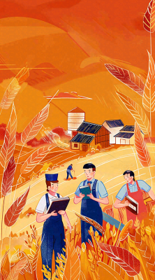 红色插画土地收成粮食农民辛勤劳作劳动节卡通插画背景