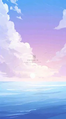 蓝紫色天空白云清新浪漫落日海上倒影 蓝紫色天空白云清新浪漫落日海上倒影
