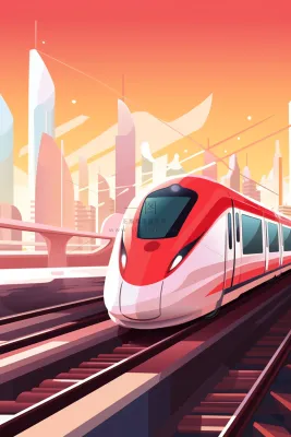 春节春运高铁轻轨列车开往回家的路科技卡通插画背景