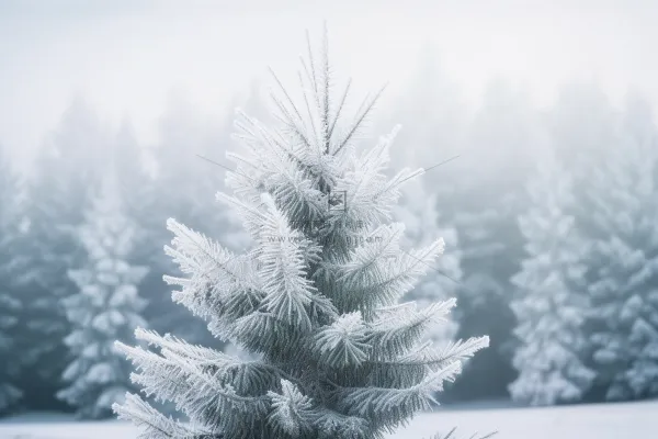 松树上挂满了白霜雾凇摄影图