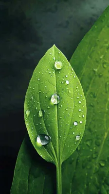 夏天绿植叶子露珠萌芽清新，雨水白露谷雨摄影图