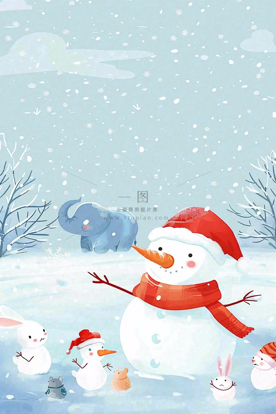 冬天白雪覆盖寒冷唯美雪景小寒插画背景