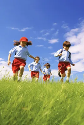 草地奔跑儿童活跃运动背景