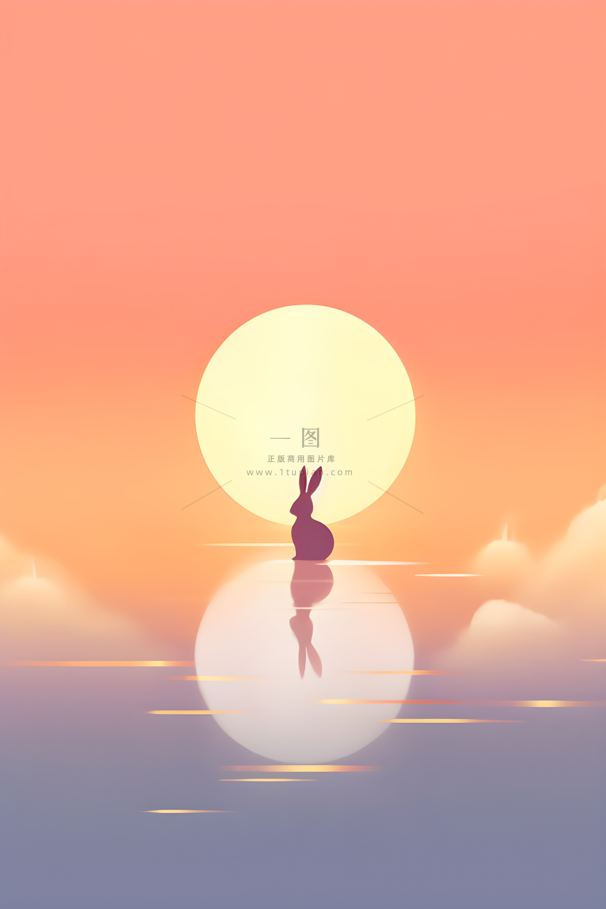 月圆中秋兔子简约渐变背景
