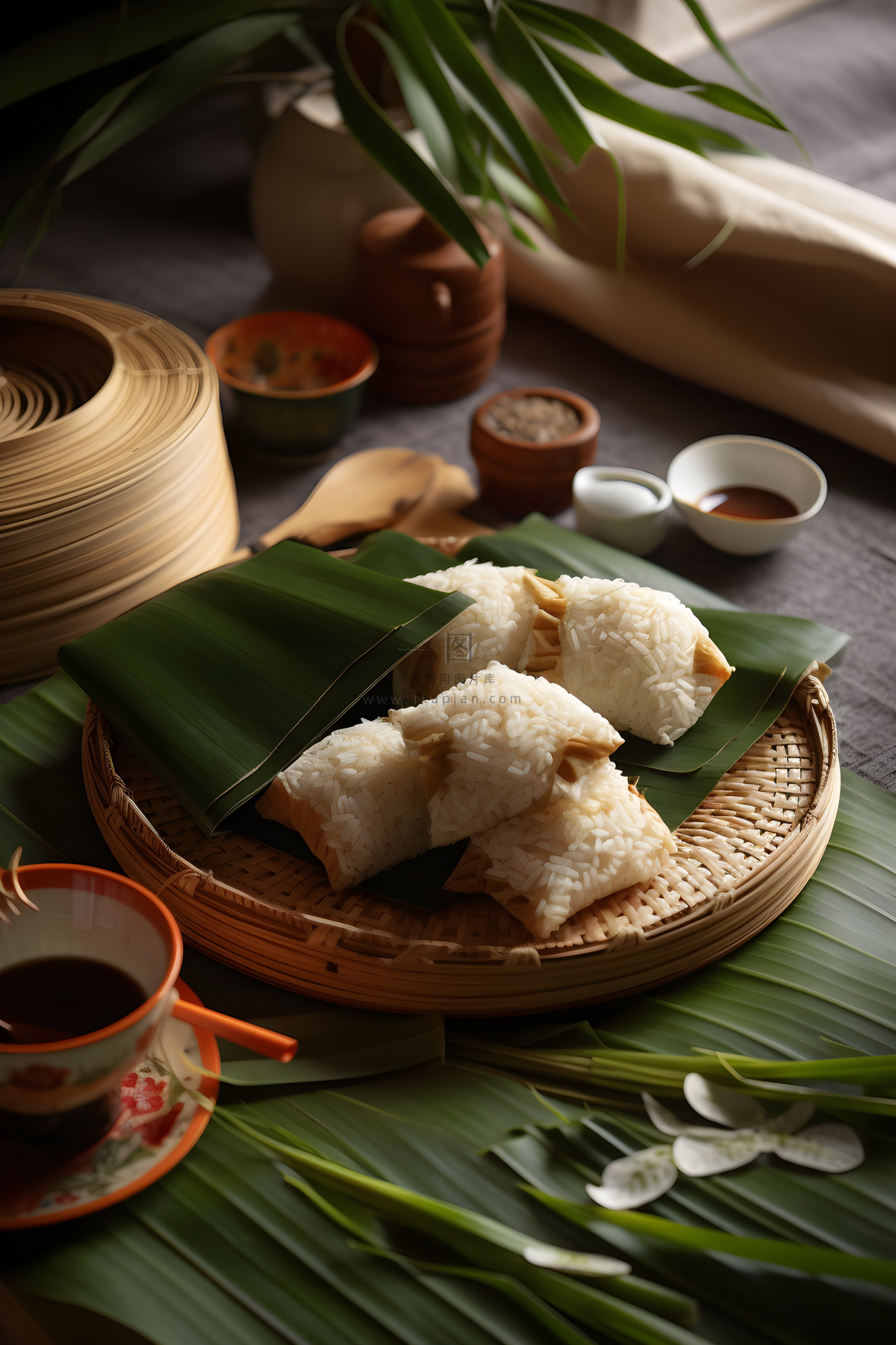 笼屉糕点饭团食物实物场景背景