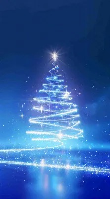 夜晚蓝色星空下发光的圣诞树梦幻平安夜插画背景