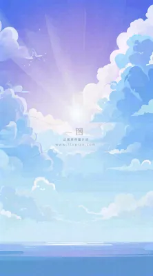 粉蓝渐变天空白云简约温馨,阳光海面海洋扁平插画 粉蓝渐变天空白云简约温馨,阳光海面海洋扁平插画