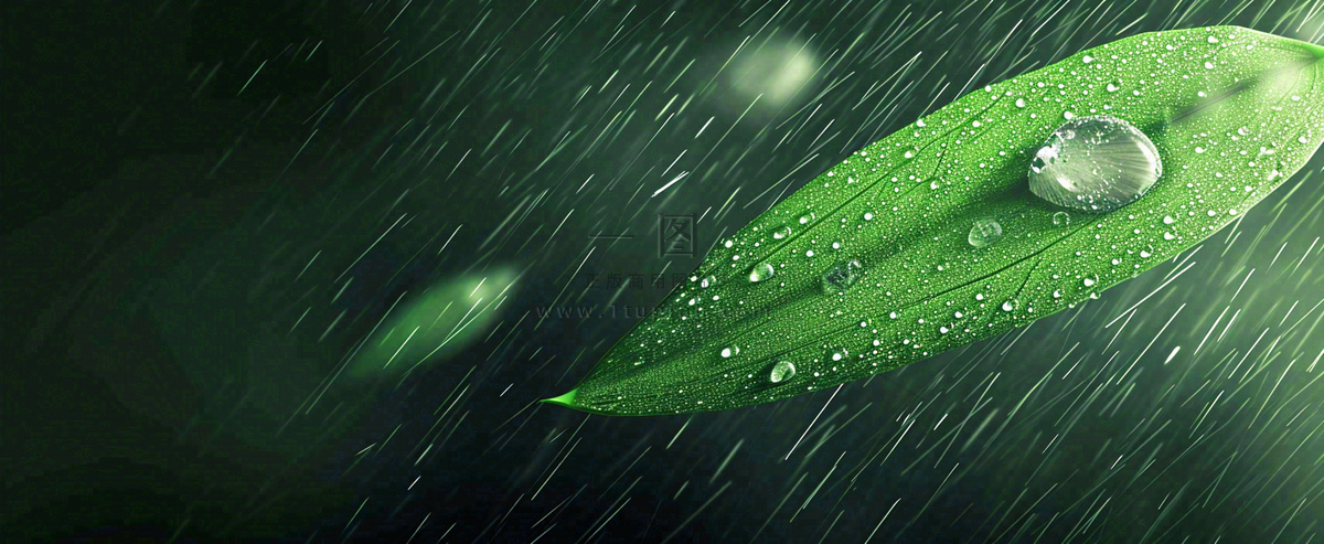 春天下雨天树叶草叶上的露珠水珠,谷雨雨水摄影图