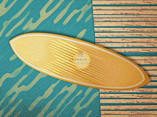 海边清爽扁平条纹插画手绘，海浪夏日