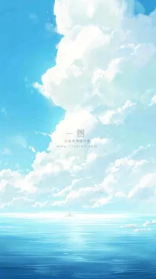 海洋海面蓝天云层白云清新春天夏天阳光，立夏夏至大暑小暑