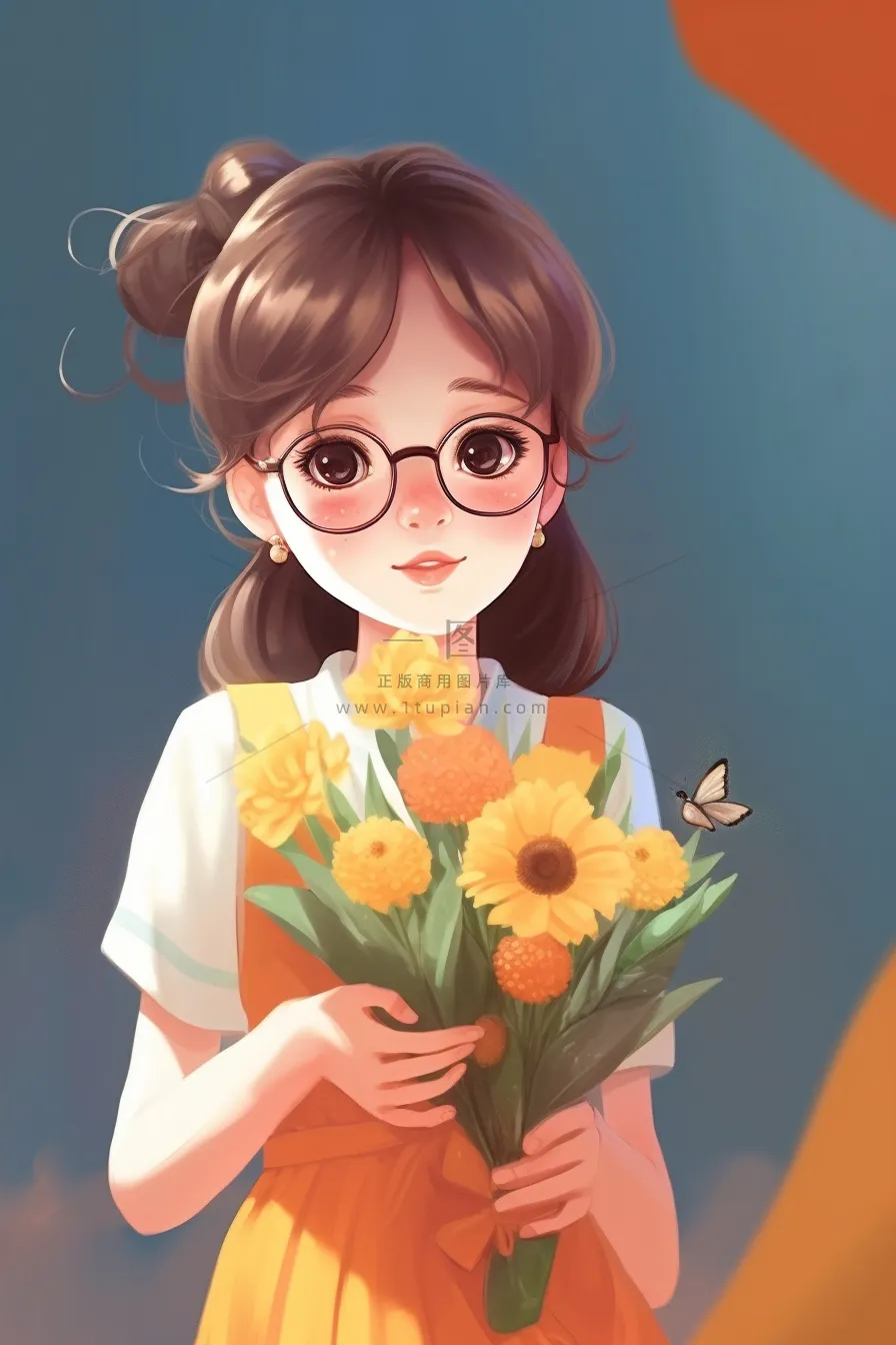 教师花束线条绘画背景
