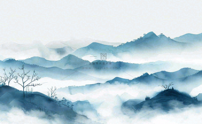 中国风水墨山水画青山山峦叠嶂云雾清明端午寒露古风插画背景 中国风水墨山水画青山山峦叠嶂云雾清明端午寒露古风插画背景