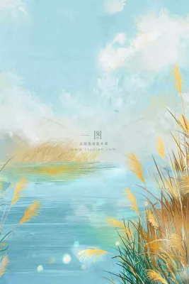 水彩芦苇荡山水画古风中国风白露插画寒露处暑背景