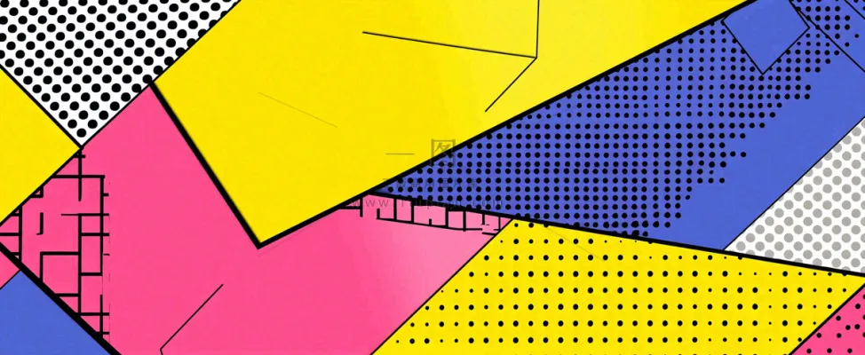 彩色涂鸦墙矩形形状点线面，高饱和色彩青春