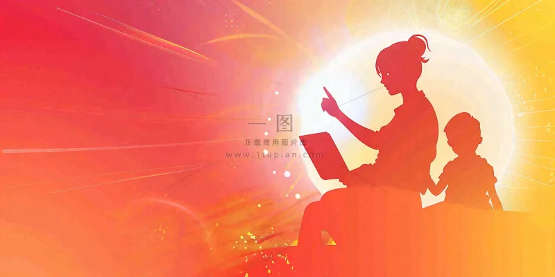 教师节老师学生剪影渐变插画背景 教师节老师学生剪影渐变插画背景