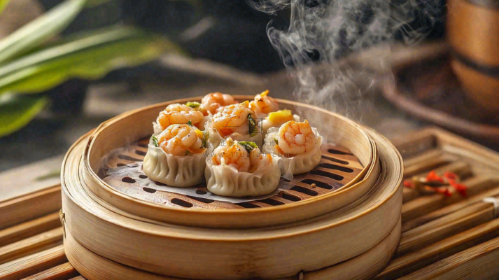 虾仁烧麦早点早餐美食摄影图