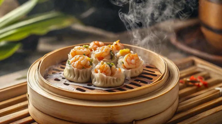 虾仁烧麦早点早餐美食摄影图