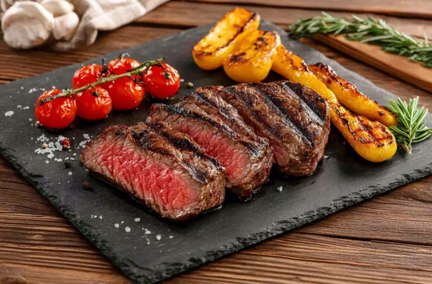 美味的煎牛排牛肉番茄土豆西餐美食摄影图