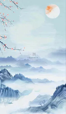 中国风山水秋冬柿子树霜降插画背景 中国风山水秋冬柿子树霜降插画背景