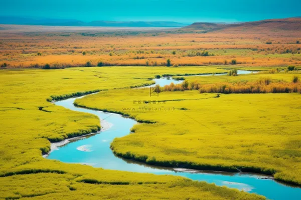 平原上的湿地秋季风光摄影图