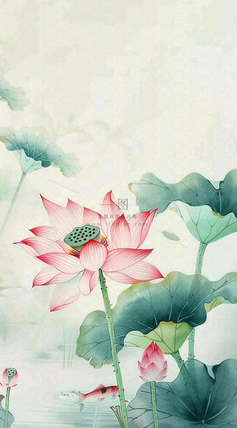 夏天荷花荷叶清凉小清新淡雅立夏夏至暑插画背景