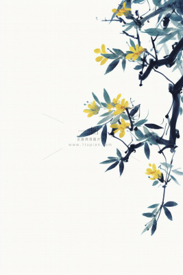 中国风简约淡雅蓝色枝叶背景 中国风简约淡雅蓝色枝叶背景