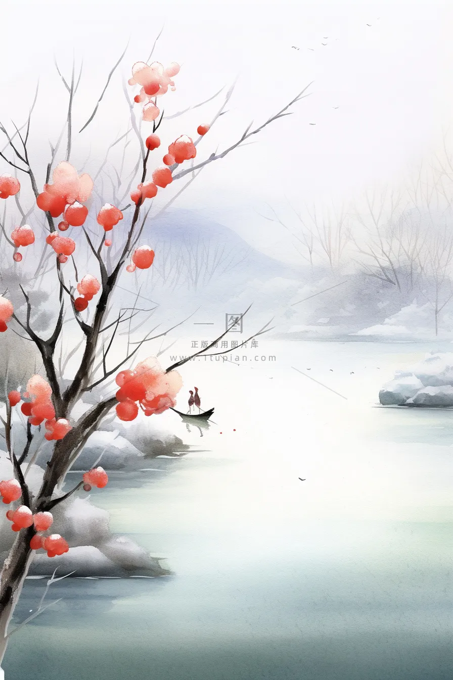 山水冬天简约下雪背景